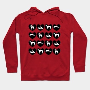 Greyhound Silhouettes Inside Black Love Hearts Hoodie